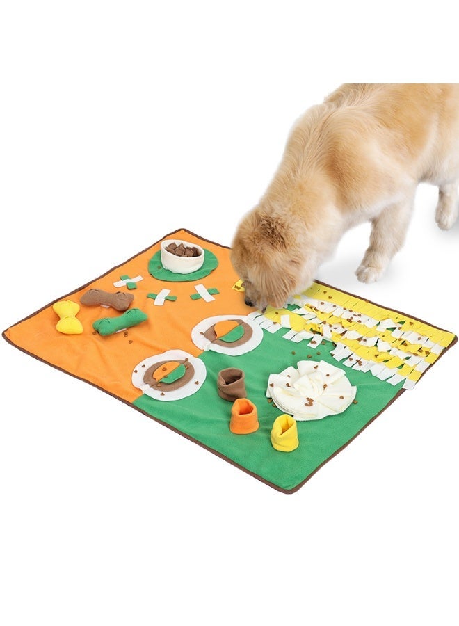 سجادة شم تفاعلية للكلاب 98×71 سم، مخمل هزاز برتقالي وأخضر، لعبة تدريب على التغذية البطيئة مع جيوب لإخفاء الطعام، قاعدة مانعة للانزلاق، قابلة للغسل في الغسالة - Image 1